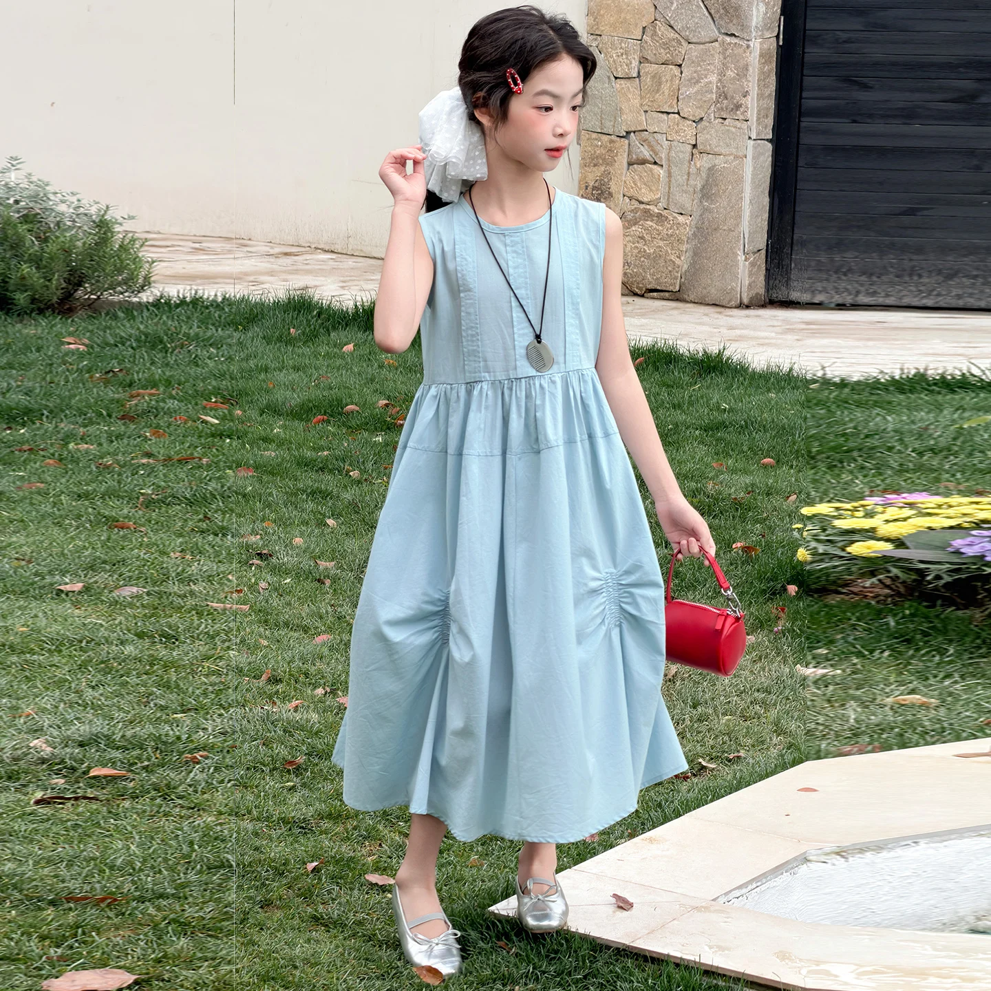 Girls Dresses For Girls Blue Sleeveless Loose Flowy Maxi Casual Everyday Summer Vacation Sundress Kids Clothes 6 7 8 9 10 11 12