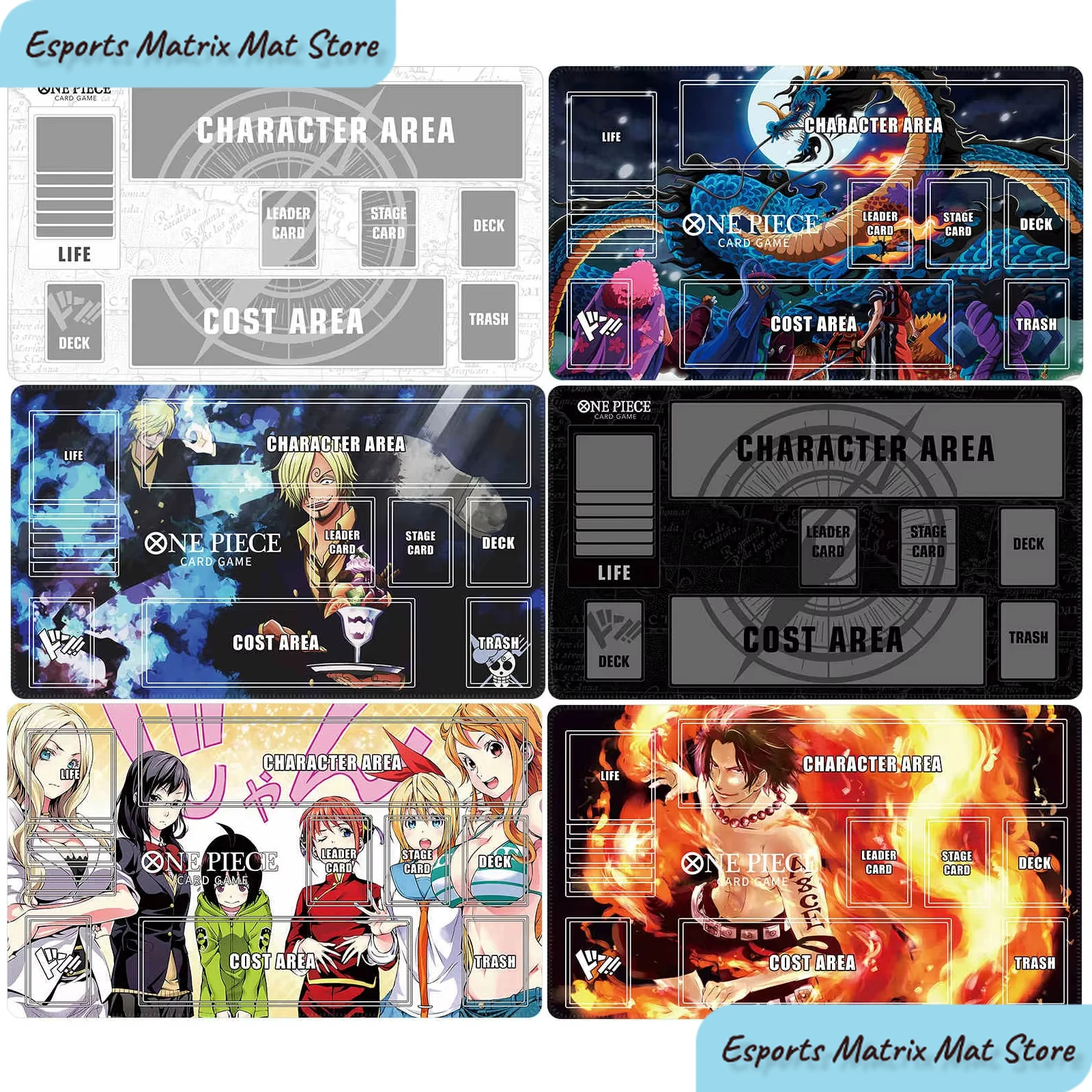 Tapete de Juego de Cartas One Piece, Alfombrilla de Ratón para Juegos TCG con Diseño de Zonas, Tapete de Escritorio Antideslizante para Fanáticos del Anime y Jugadores de Cartas
