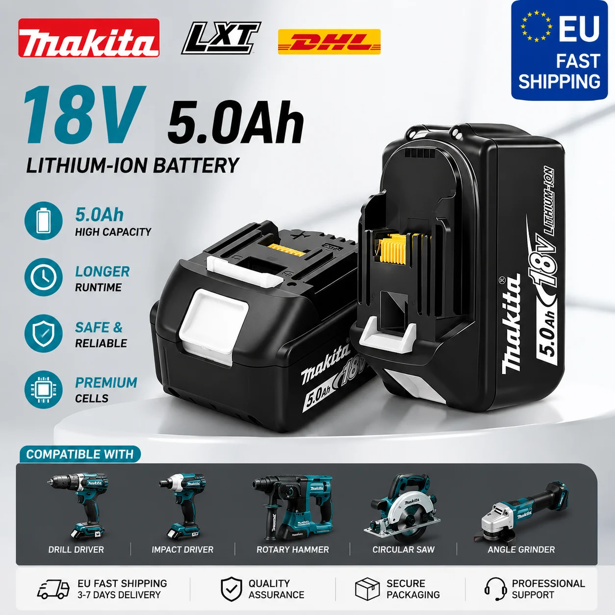 Image of EU Schnellversand Makita BL1850B BL1860 18V 5,0Ah Li-Ionen-Akku Ersatz für LXT Kabellose Werkzeuge