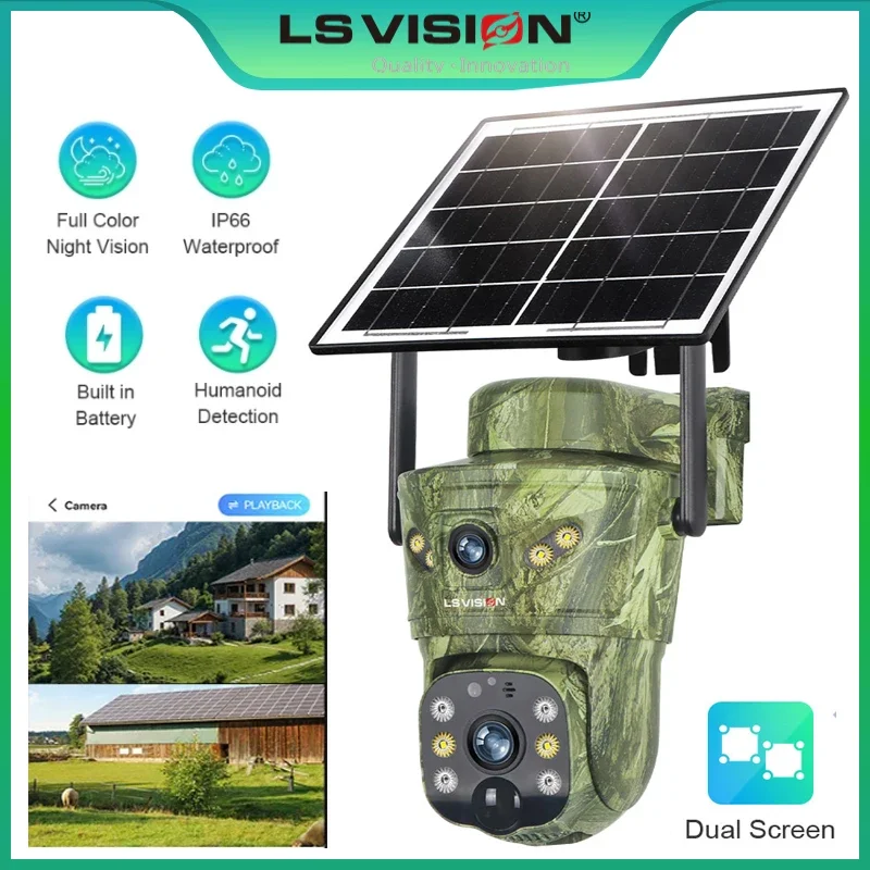 LS VISION 4G Solar Trail Camera Dual Screen WiFi Game Camera with Motion Activated Night Vision  Waterproof for Wildlife Hunting