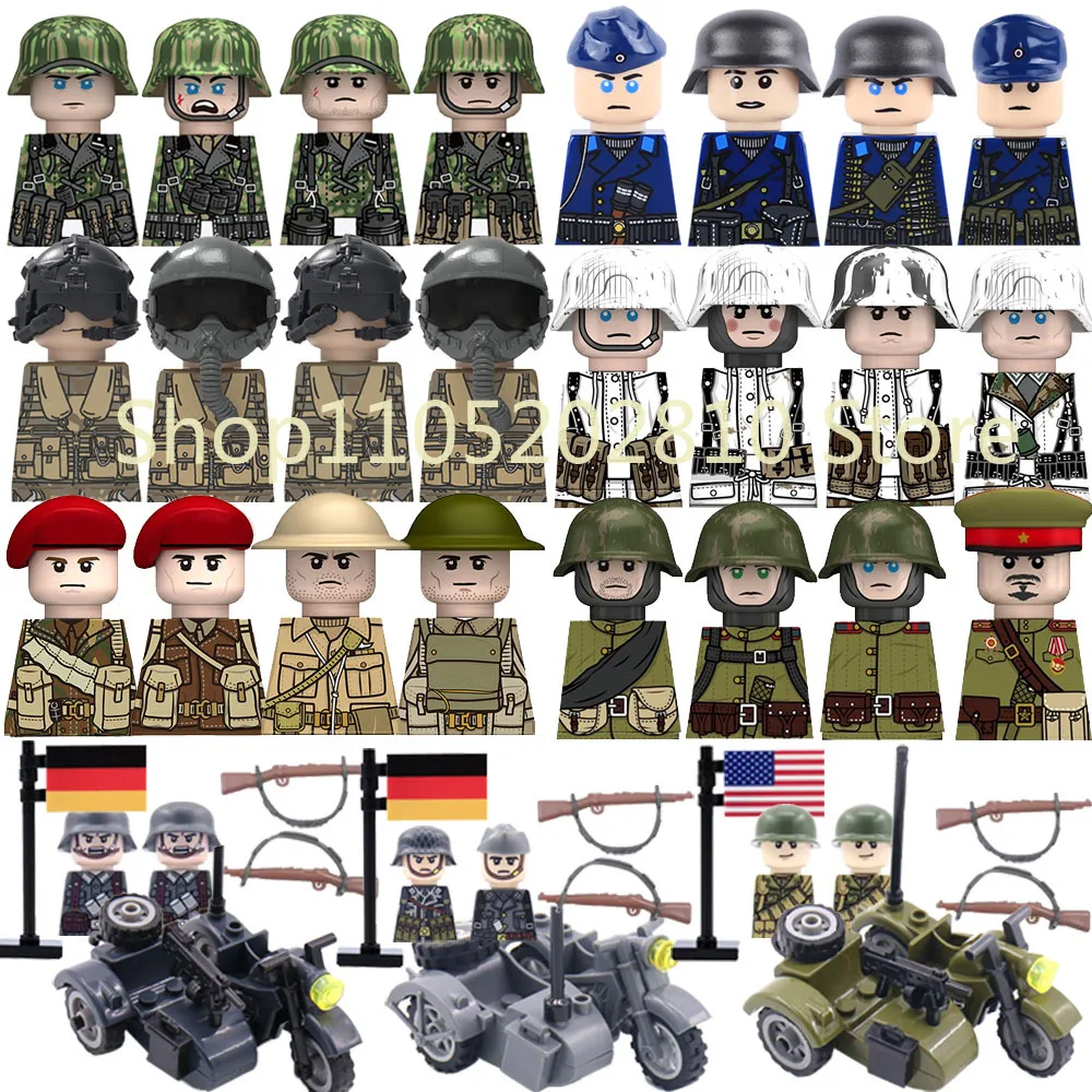 Figurines de Soldats Militaires Blocs de Construction Armes Royaume-Uni États-Unis Armée Soviétique Infanterie Camouflage Neige Pilotes Commandants Jouet Garçon Cadeau