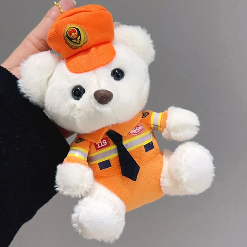 Pendentif ours de police de la circulation rouge net, jouet en peluche réaliste, sac de police du feu mignon, porte-clés beurre, cadeau pour enfants, nouveau modèle