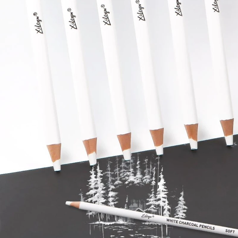 White Sketch Pencil Painting Special White Charcoal Pencil 6pcs for Beginners