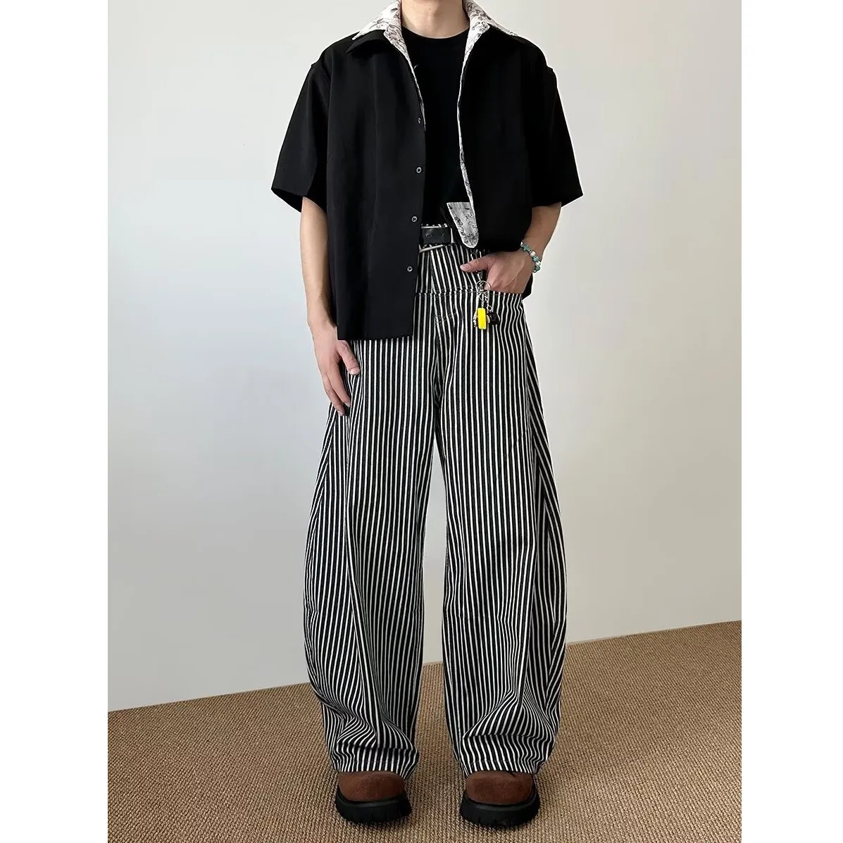 American Street Style Vintage Loose Straight Leg Casual Pants Men's Knife Pattern Workwear Trousers Casual Loose Fit Jeans