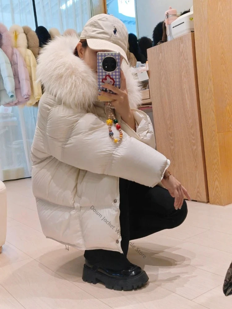 Puffer Jacket Women's Cropped Natural Fur Trim Ultra Warm Winter Outerwear Soft Fox Fur Detail for Everyday Cold Climate Styling