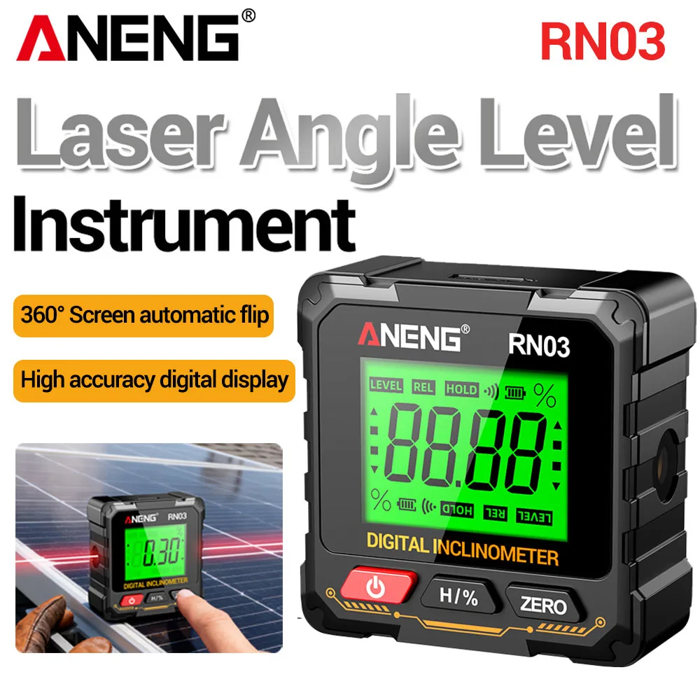 Laser Digital Protractor Inclinometer Laser Level Inclinometer Four-sided Magnetic 360°Screen Automatic Flip ANENG RN03 Tester