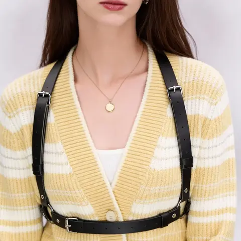 Women s Leather Body Harness Adjustable Straps Lightweight Design Ideal for Layering Special Occasions