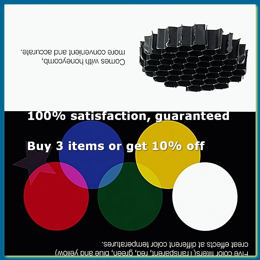 Conical Snoot with Honeycomb Grid 5Pcs Color Filter Kit for Bowens Mount Studio Strobe Monolight Photography Flash-A56M