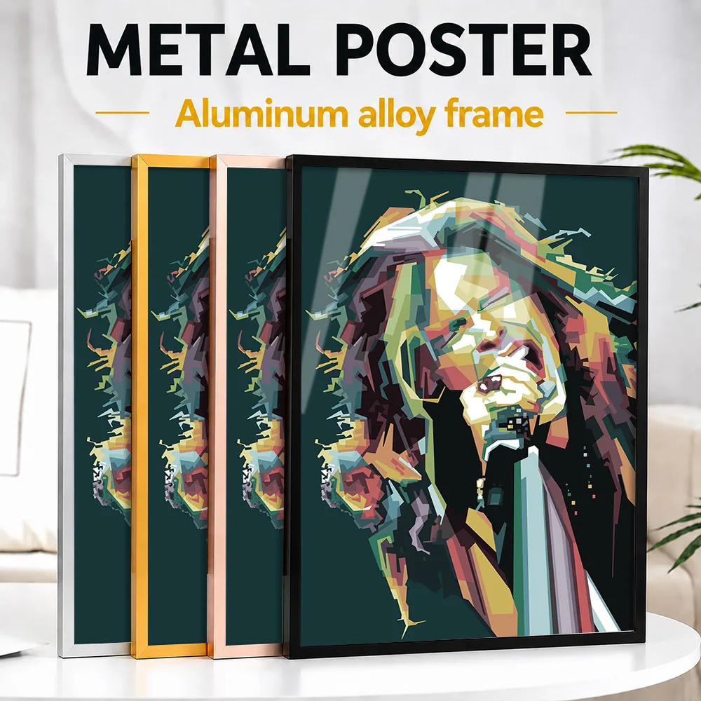 Steven Tyler Colorful Vocal Portrait Framed Metal Poster Personalized Vivid Recording Tribute Wall Art Enhances Listening Lounge