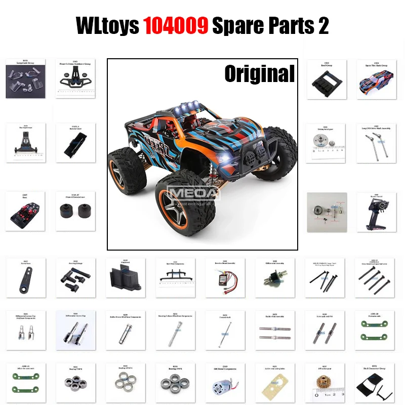 WLtoys 1/10 104009 RC Original Spare Parts 560 Motor Gear Car Shell Pillar Tie Rod Bearing Screw Battery Cover Servo Arm Parts 2