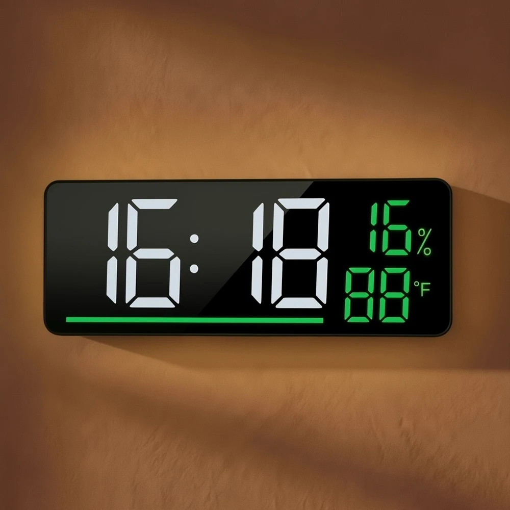 Digitale Wanduhr mit Temperatur- und Luftfeuchtigkeitsanzeige, LED-Tischwecker für Wohnzimmer, Schlafzimmer, Heimdekoration
