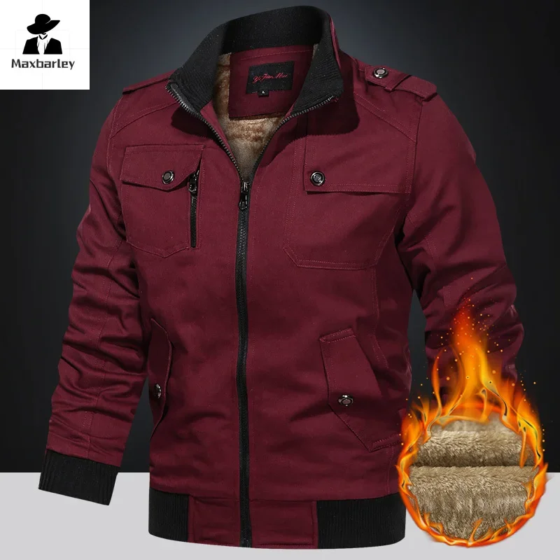 Winter Cargo Jacket Men\'s Thickened Fleece-lined Pocket Pure Cotton Parka Vintage Field Hunting Warm Windproof Boxing Coat