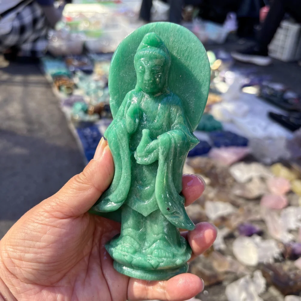14cm Moon Stone Guanyin Statue Kwan‑Yin Figurine Crystal Goddess Sculpture Reiki Healing Home Altar Decor Spiritual Gift