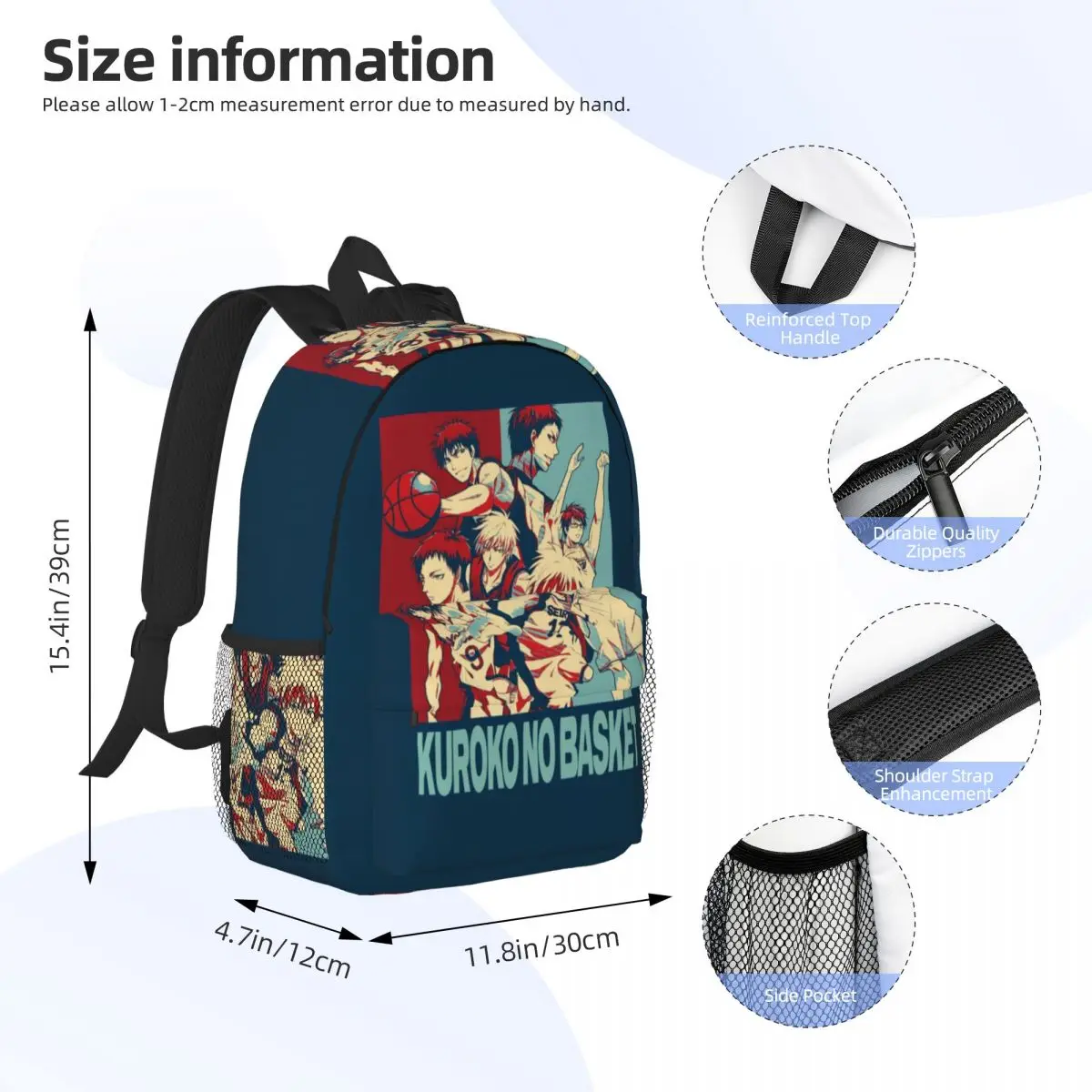 Basketball Kuroko No Basket Anime Backpack Daypack Large Capacity Boys Girls BookBag Shoulder Bags for Men Women School Bag
