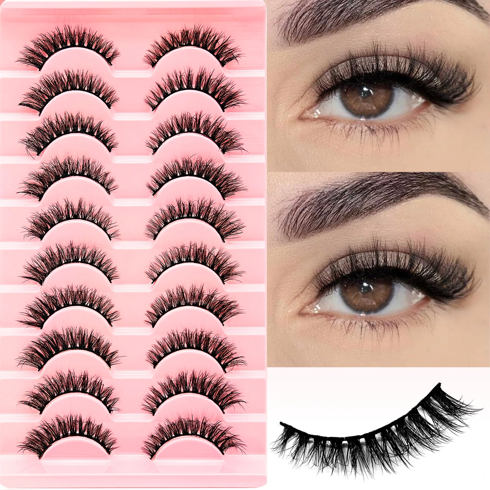 10-Pair False Eyelashes (5–10mm) — Lightweight & Lively Style