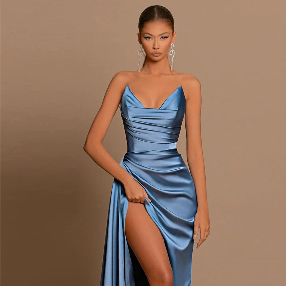 Sexy Off Shoulder Sleeveless High Split Dresses Female Solid Color Slim Fit Evening Dresses Elegant Pleated Beach Dresses 2023