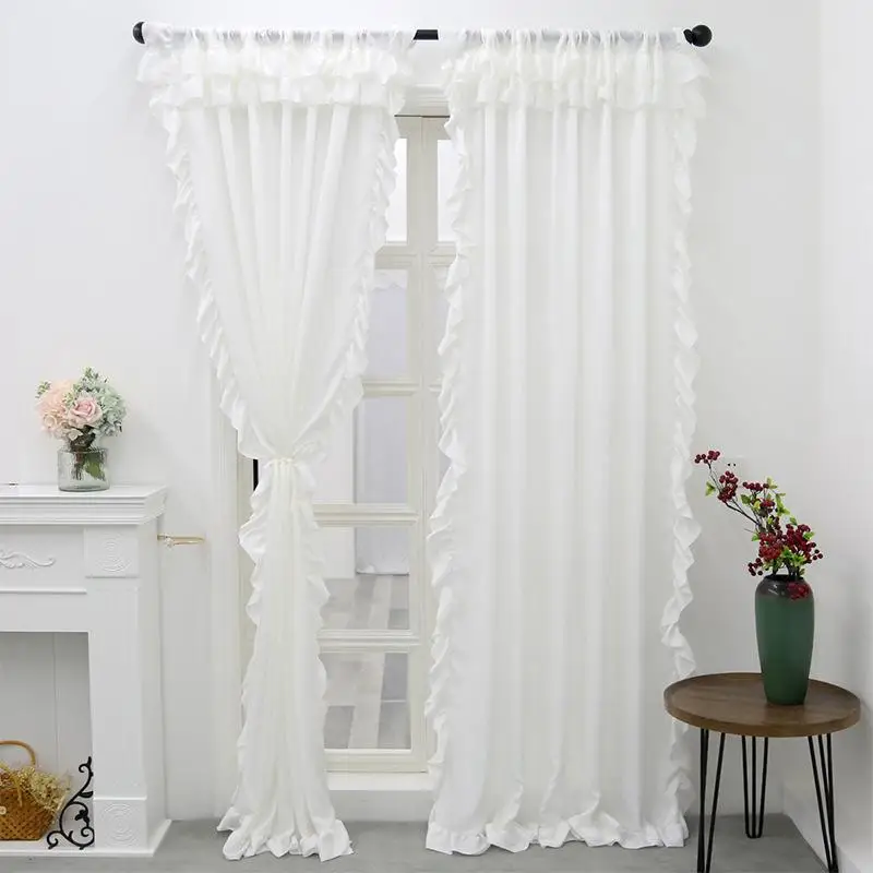 1pcs Elegant White Ruffle Edge Curtain High Quality Home Living Room Window Decorative Drapes Gorgeous Cafe Office Curtains