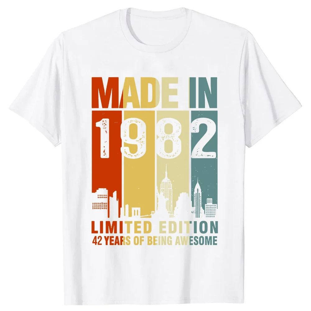 Birthday Gifts T-shirt Men Funny Made In 1982 Limited Edition 42 Years Of Being Awesome T Shirts Summer Cotton Streetwear 2024