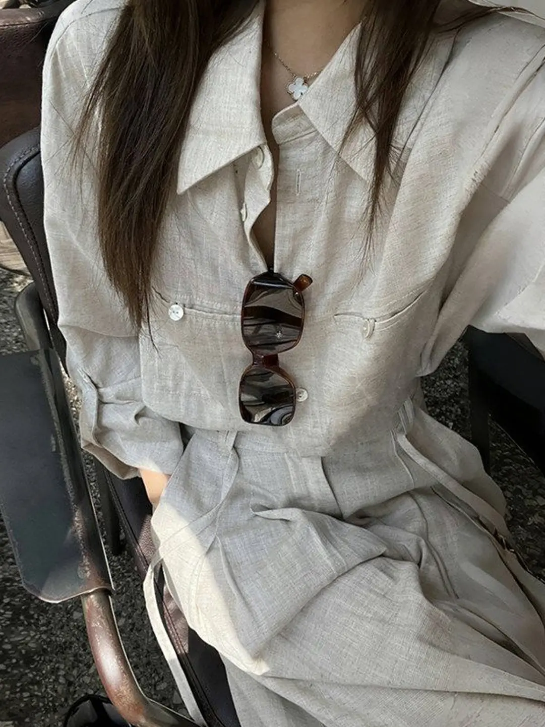 Retro Shirt Set Women's Spring 2026 Elegant Casual High Waist Commute Slimming Suit Breathable Long Sleeve Button up Shirt