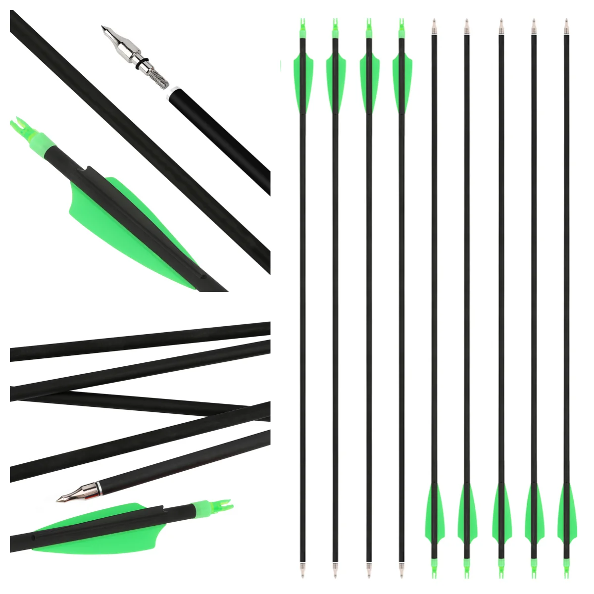 6/12 stücke 30 Zoll Pfeil Spine 500 Mixed Carbon Faser 3 "Gummi Feder 100 Korn Pfeilspitze für Bogen schießen Jagd Bogenschießen Pfeil