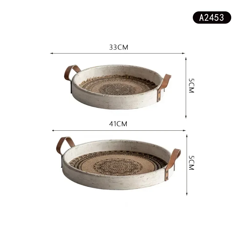 Bohemian style, solid wood round tray Japanese style, retro homestay dim sum snack plate home