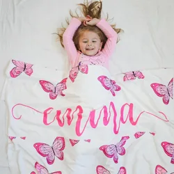 Kids Personalized Name Flannel Blanket For Girls And Boys Customized Baby Blankets Letter Fleece Birthday Gift Blanket