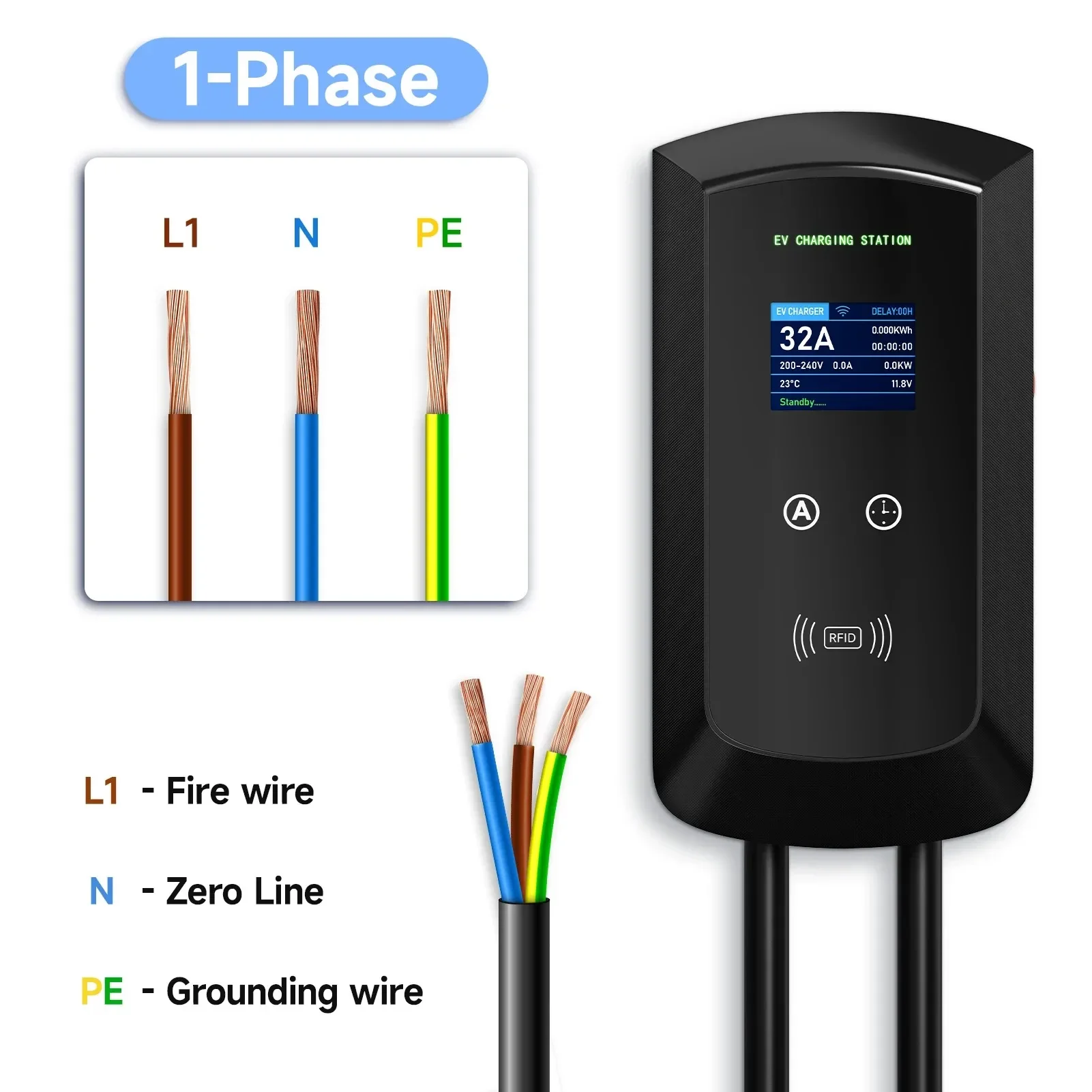 Estación de carga EV de 1 fase, 7kW, 32A, tipo 1, SAE J1772, cargador de coche eléctrico EVSE Wallbox, cargador de montaje en pared, WiFi,