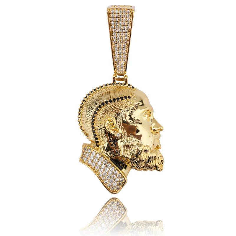 Micro Pave Cubic Zirconia Iced Out Bling Gold Color Famous Hip Hop Rapper NipseyHussle Avatar Pendants Necklace for Men Jewelry