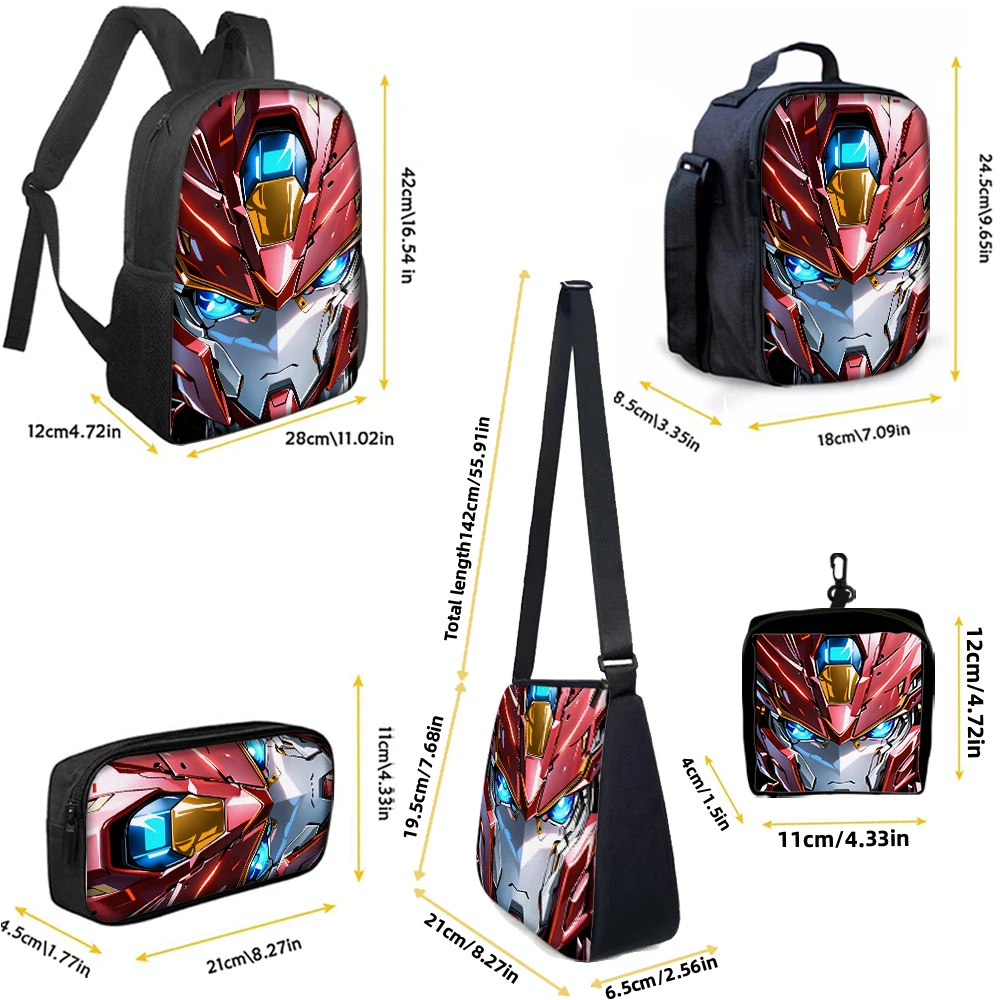 1/2/3/4/5PCS Cartoon Robot Print Backpack Set | Roomy Large-Capacity Backpack | Perfect for Student School & Daily Travel