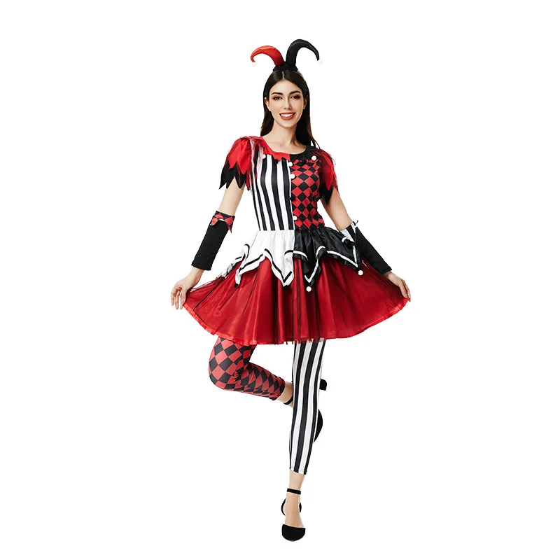 Zawaland  Sexy Clown Costume Dress Adult Women Funny Naughty Joker Clothing Dress Pants Halloween Cosplay Party Clown Outfit