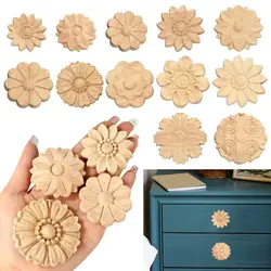 Furniture Parts Unique Natural Floral Wood Carved Woodcarving Decorative wooden Figurines Crafts Corner Appliques Frame
