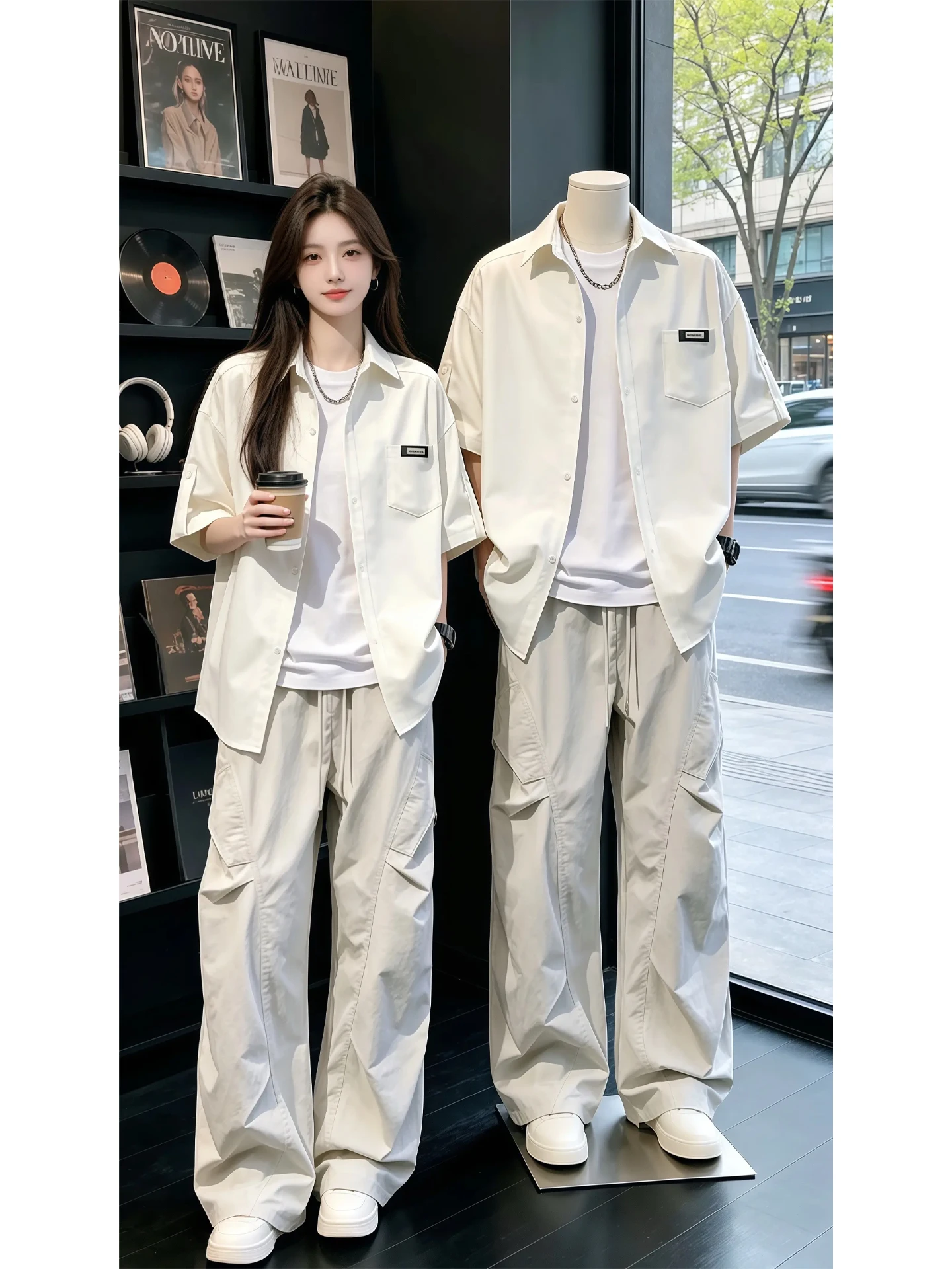 Quick Dry Ice Silk Outdoor Sports Set Men's Summer Short Sleeve Thin Breathable Shirt with Folded Cargo Pants Casual Sportswear