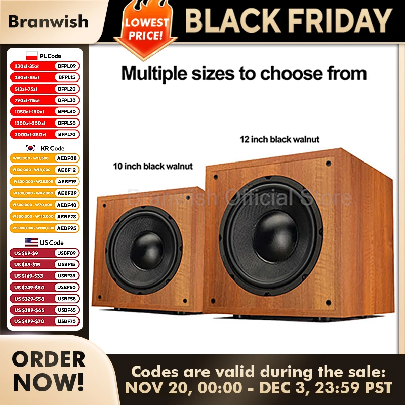 10/12 Inch Super Subwoofer High Power Speaker HiFi Active Wooden Subwoofer High Fidelity Home Theater Audio Amplifier Speaker