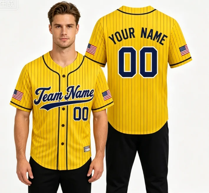 Yellow Pinstripe Baseball Jersey Shirts For Man Custom Name Number Uniform Team Sports Shirt Training Clothing