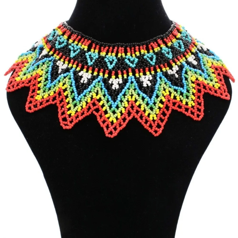 

Ethnic Style Bead Chunky Necklace Multicolor Bohemian Multilayer Beaded Choker Vintage Handmade Woven Choker Necklace Festival
