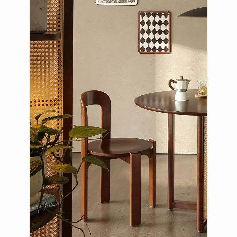 Retro solid wood medieval Rey chair dining chair living room Japanese French simple home