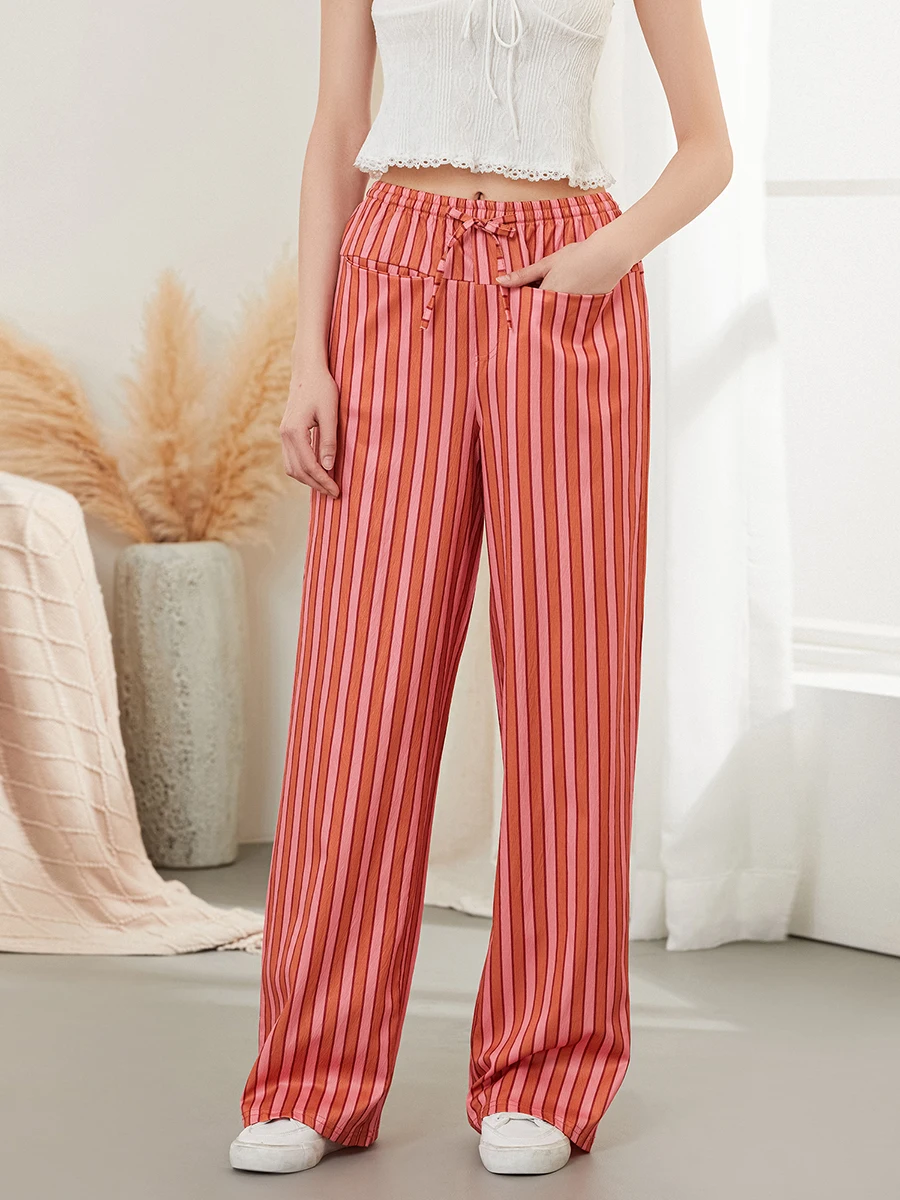 Pantalones de pijama a rayas a cuadros para mujer, ropa de dormir con cintura alta elástica, Y2k