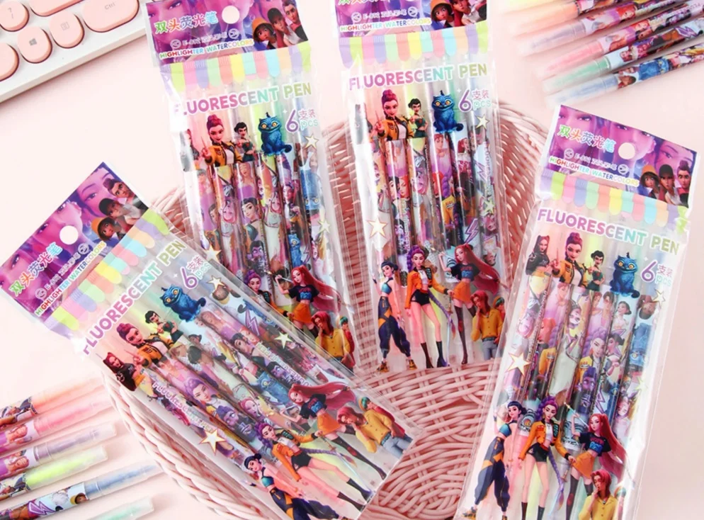 Stylo Fluorescent Kpop Witch Hunt, Stylo Marqueur Double Pointe Cartoon, Cadeau Papeterie Étudiant Haute Qualité