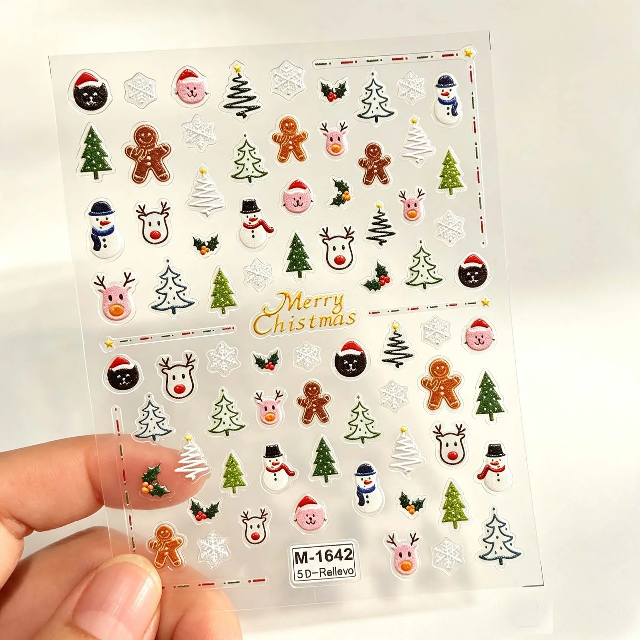 5D Christmas Nail Stickers Santa Snowman Reindeer Xmas Tree Gingerbread Self Adhesive Nail Art Decals Winter Manicure Decor