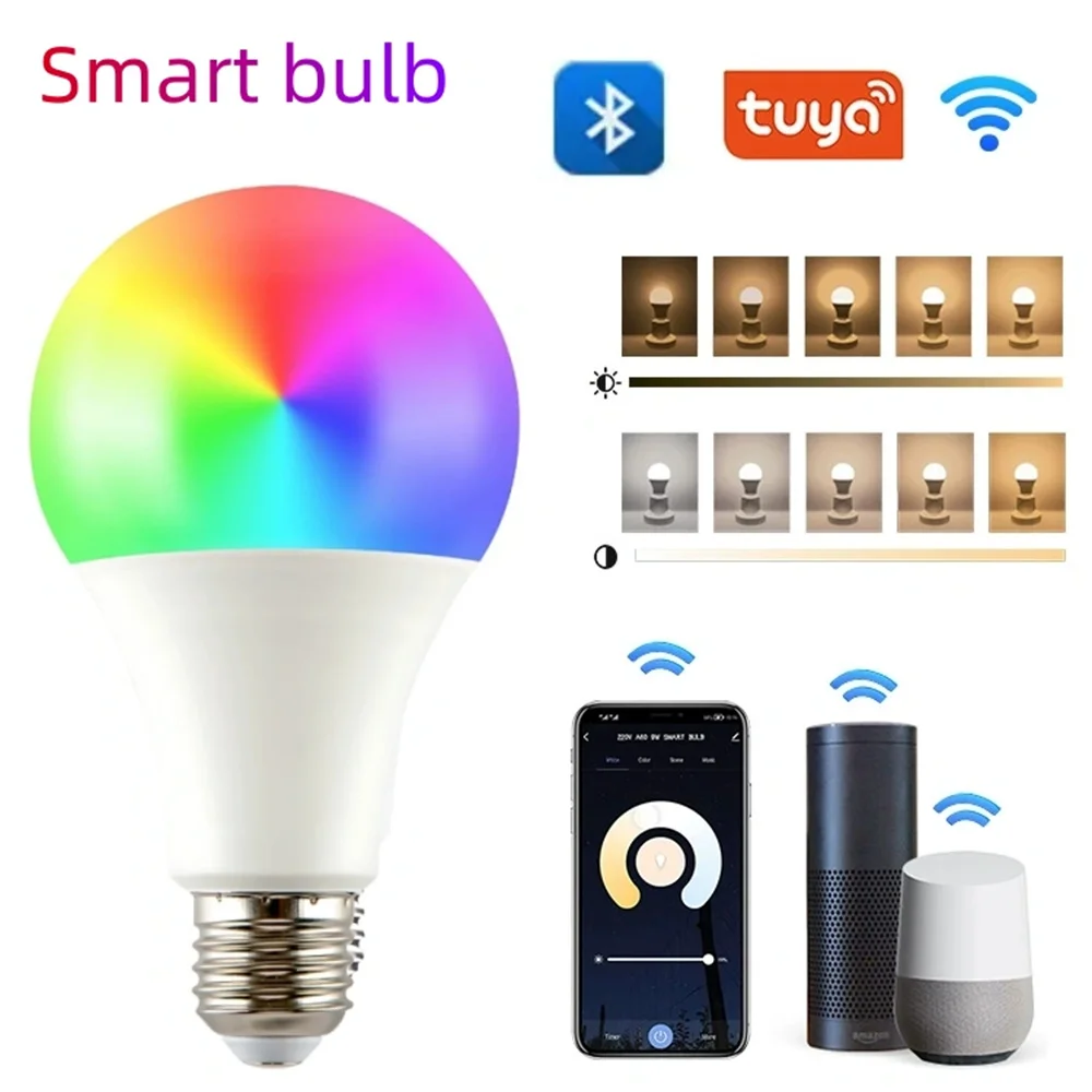 

9W RGB+CCT Tuya WiFi Bluetooth Smart LED Bulb E27 Voice Control with Alexa Google Assistant 16Million Colors Dimmable Light Bulb