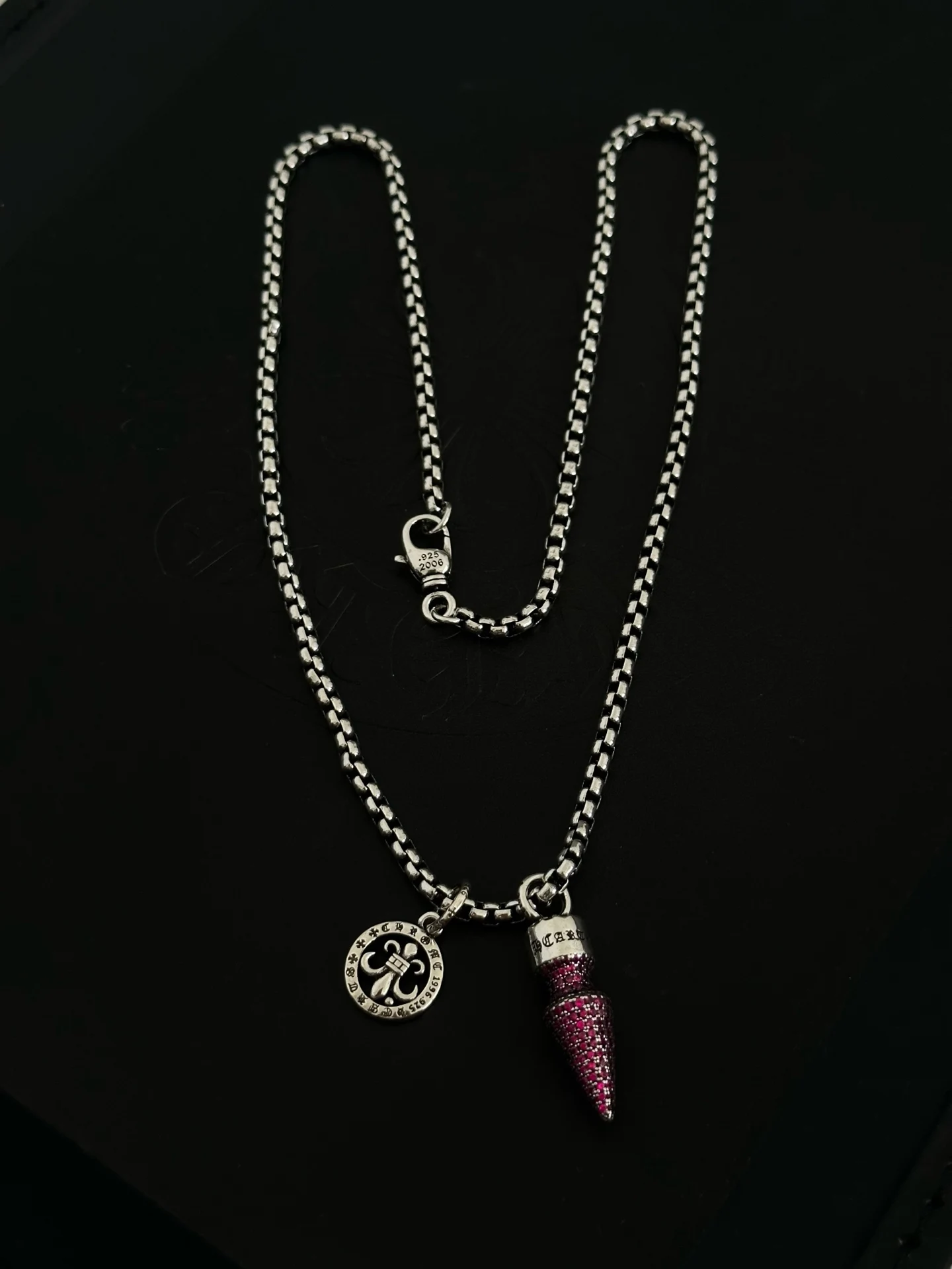 S925 Sterling Silver Unique Personality Charm Design Round Brand Cross Couple Pendant Necklace Nail Retro Old Accessories