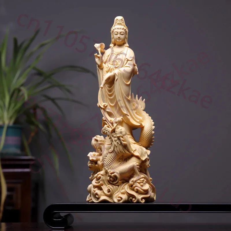 

Статуя богини Гуаньинь (Кваньинь) из кипарисового дерева, резьба по дереву, дракон, для дома, храма, буддийского алтаря, декор