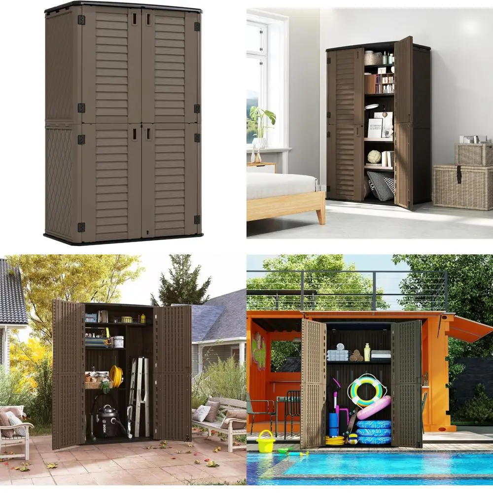 

Устойчивый к атмосферным воздействиям шкаф для хранения на открытом воздухе для заднего двора и патио, многоцелевой горизонтальный сарай для хранения вещей