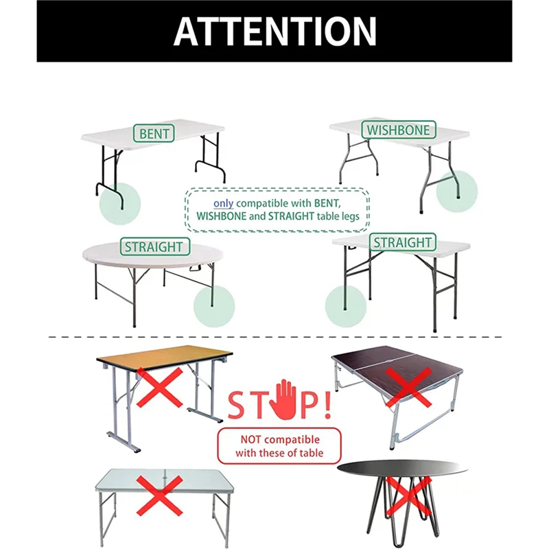 

AA76-Table Leg Extenders For Folding Tables Straight/Bent Leg, Folding Table Leg Extensions, Heights Adjustable Risers 12PCS