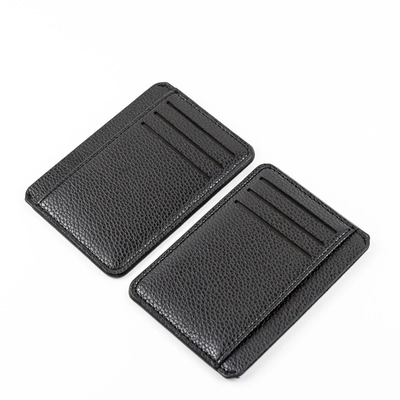 Slim Black Credit ID Card Holder PU Leather Women Men Small Coin Wallet Lichee Pattern Business Money Bag Portable Mini Purse