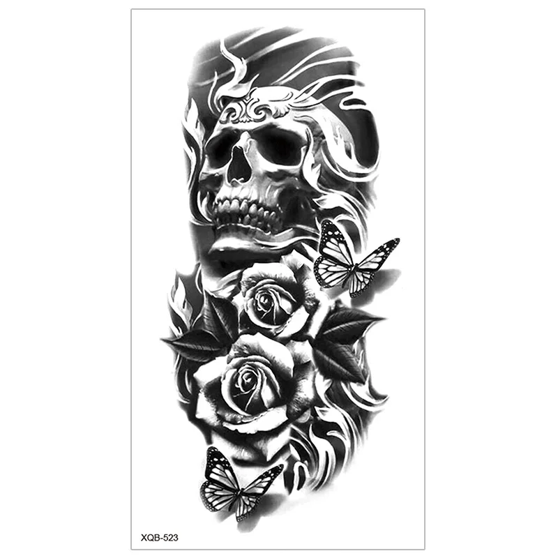 Waterproof Lasting Half-arm Tattoo Stickers Skull English Letter Bana Flower Small Tattoos Body Arm Sleeve Fake Totem Women Men