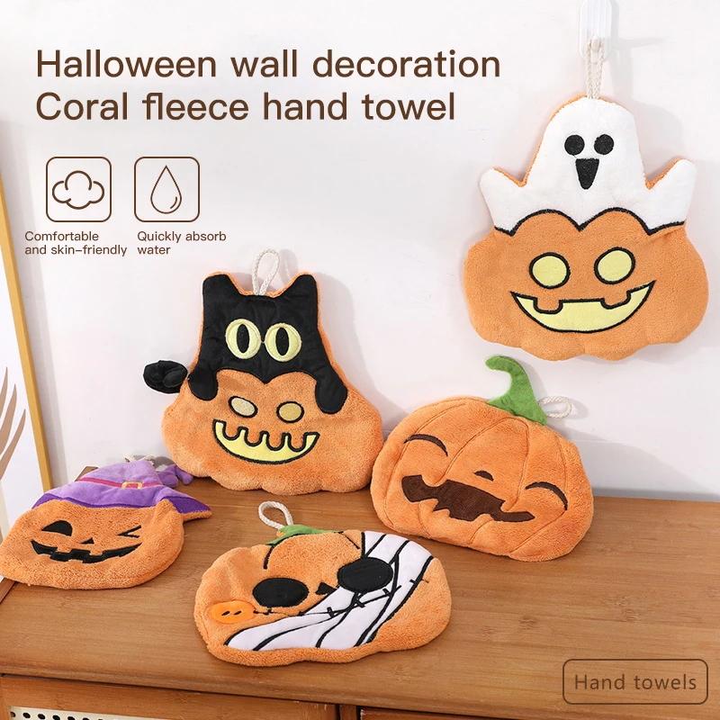 3pcs New Halloween cartoon handkerchief, home coral velvet handkerchief, bathroom and kitchen absorbent quick drying towel