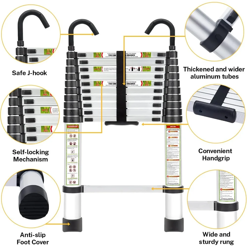 سلم تصغير من الألومنيوم بطول 10.5 قدم - أقدام غير قابلة للانزلاق، خطاف ثابت، سلم تمديد محمول للاستخدام المنزلي #3