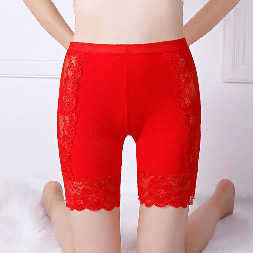 New Women\\\'s Summer Ice Silk Breathable Seamless Lace Safety High Waist Stretch Shorts Solid Shorts Briefs Female Bottom Pants