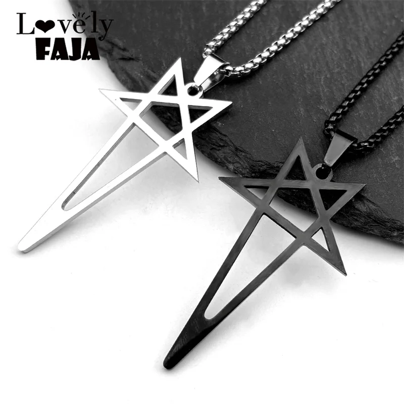 Gothic Punk Pentagramm Anhänger Halskette für Frauen Männer Edelstahl Silber Schwarz Farbe Hip Hop Kette Schmuck Party Geschenk
